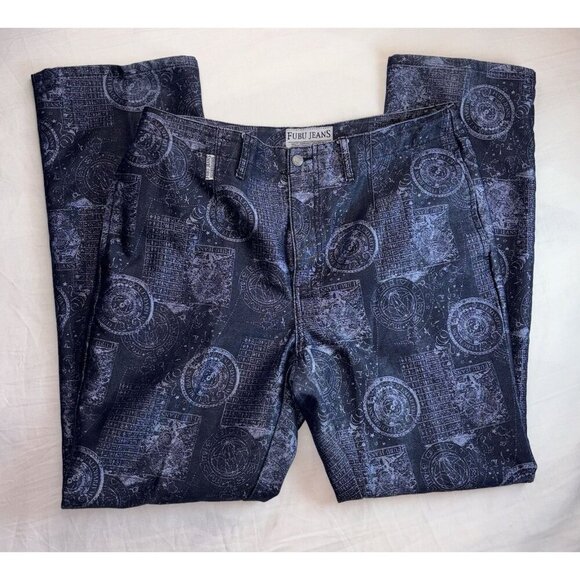 FUBU Jeans Dark Blue Denim All Over Print Y2K, Size 13/14, Casual Straight Leg - Picture 1 of 5